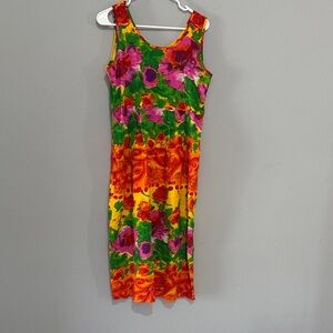 Jams World Colorful Floral Midi Dress Hawaii vacation beach vacation pockets